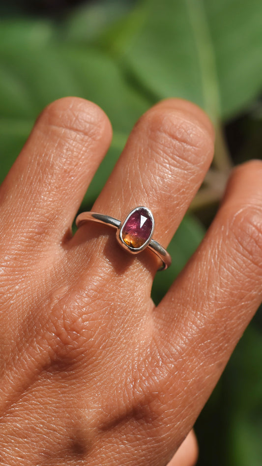 Pink & orange watermelon tourmaline ring US 6.5