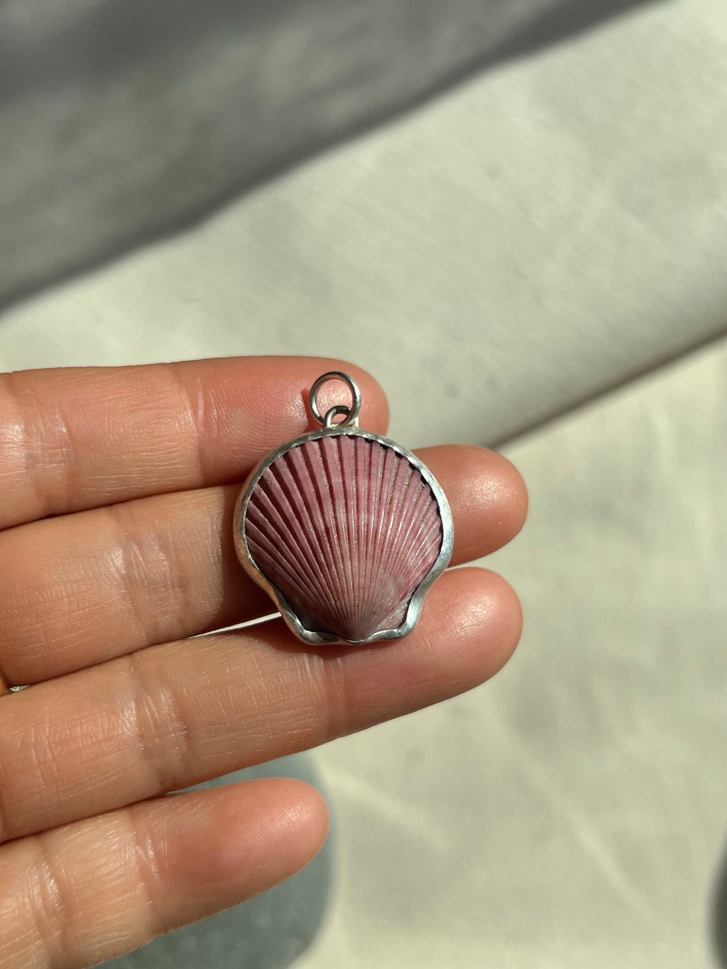 Dusty pink scallop shell pendant