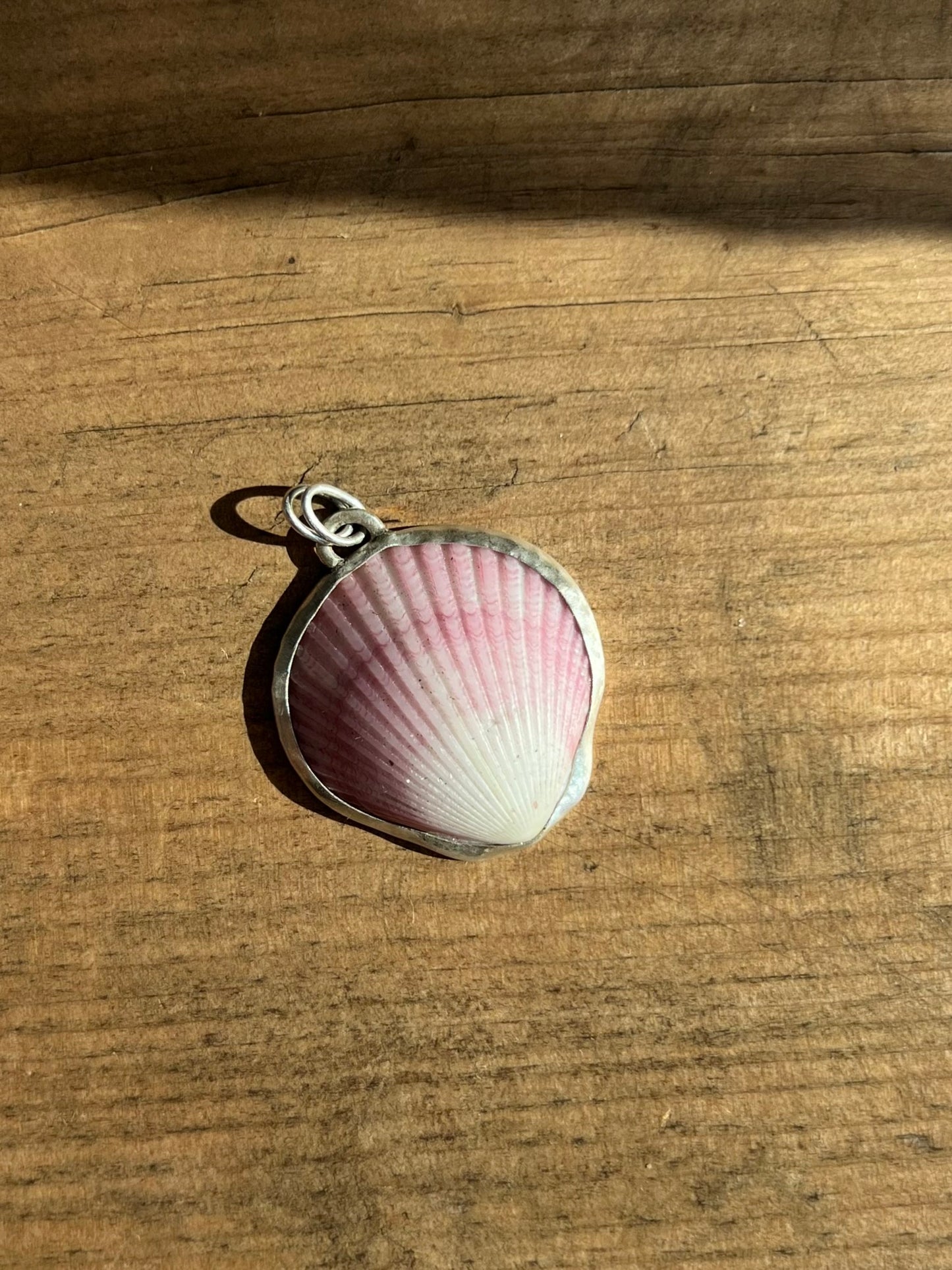 Pink to white gradient scallop shell pendant