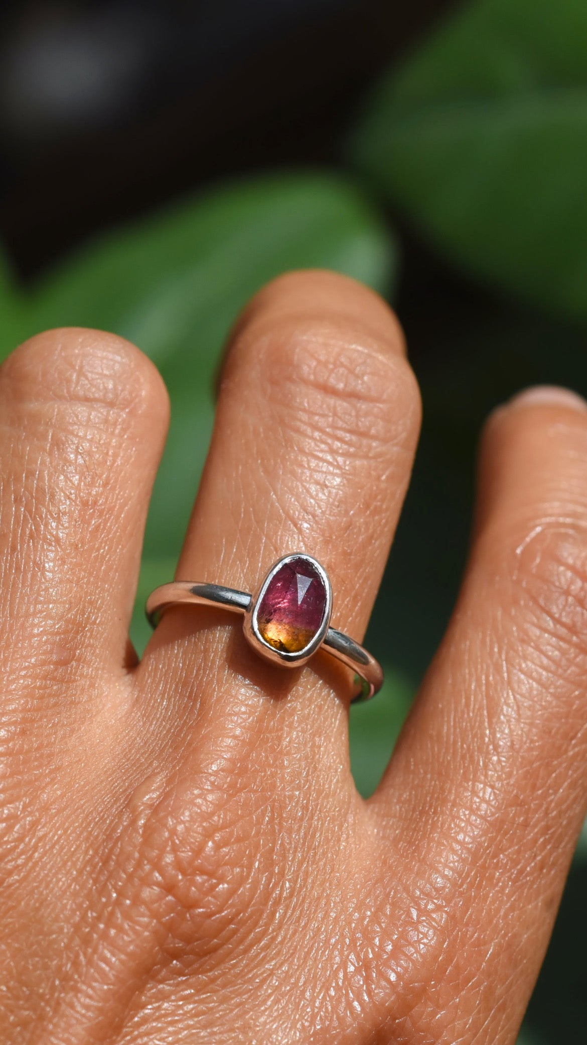 Pink & orange watermelon tourmaline ring US 6.5