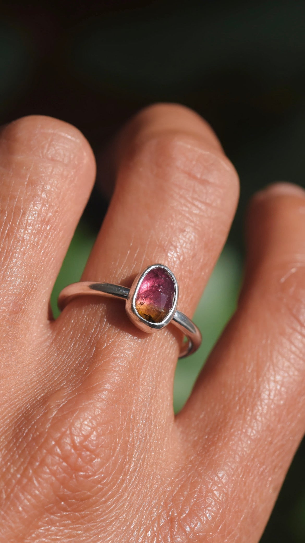 Pink & orange watermelon tourmaline ring US 6.5