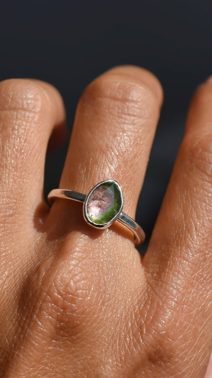 Pastel pink & green watermelon tourmaline ring US 9